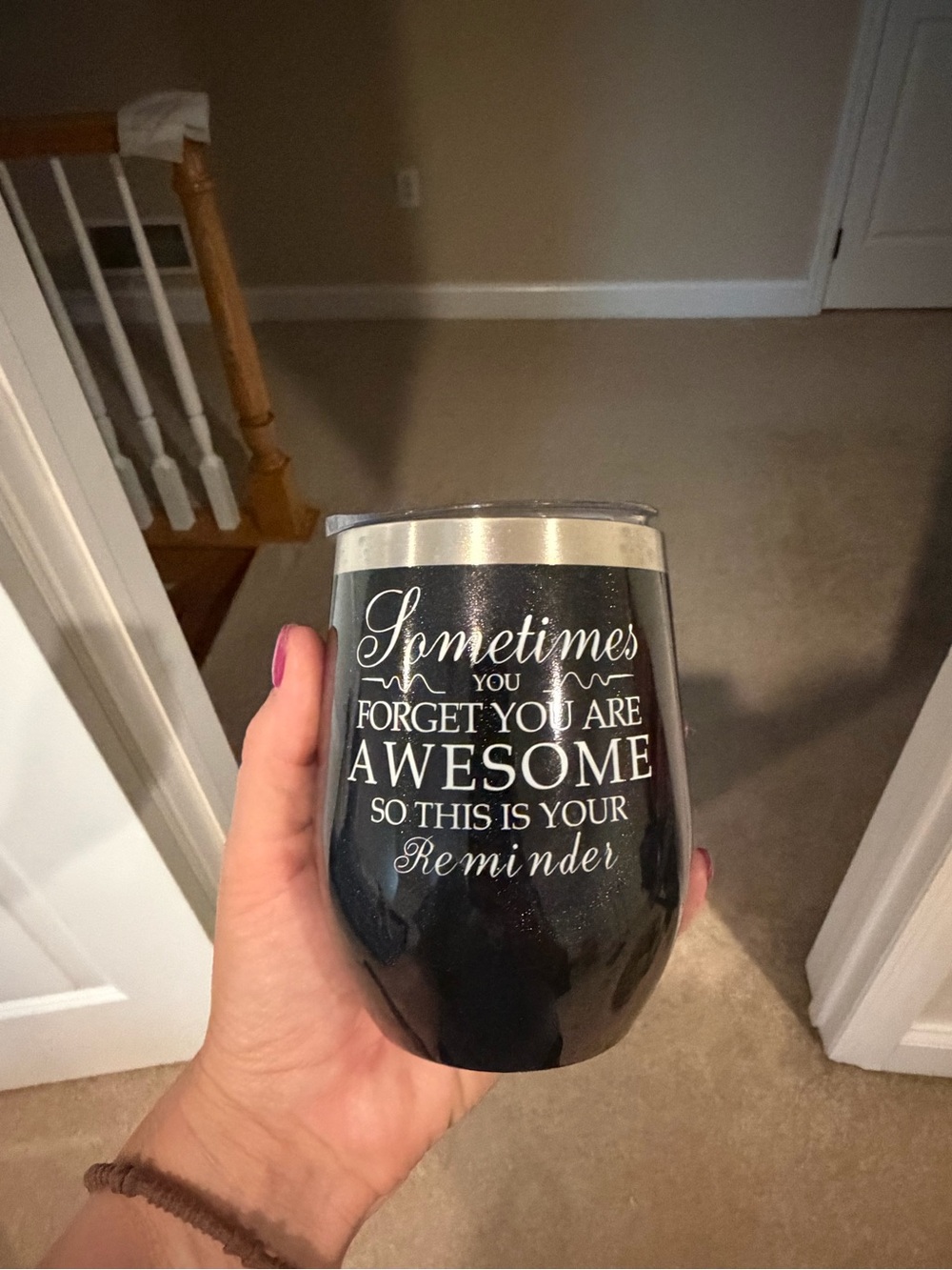 Source Unknown Black and Silver Insulated Wine Tumbler - Inspirational Quote